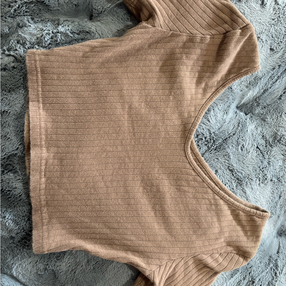 ROMWE Brown Ribbed Top